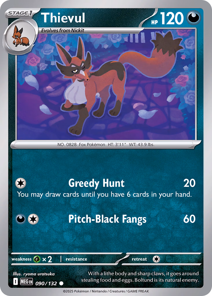 Thievul Pokemon card (090/132, Mega Evolution)