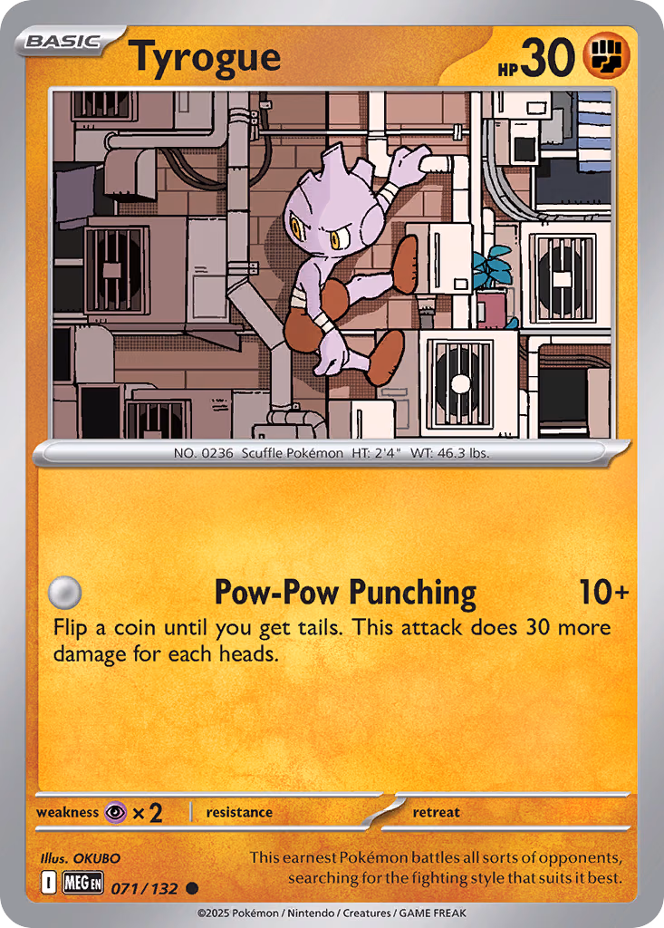 Tyrogue Pokemon card (071/132, Mega Evolution)