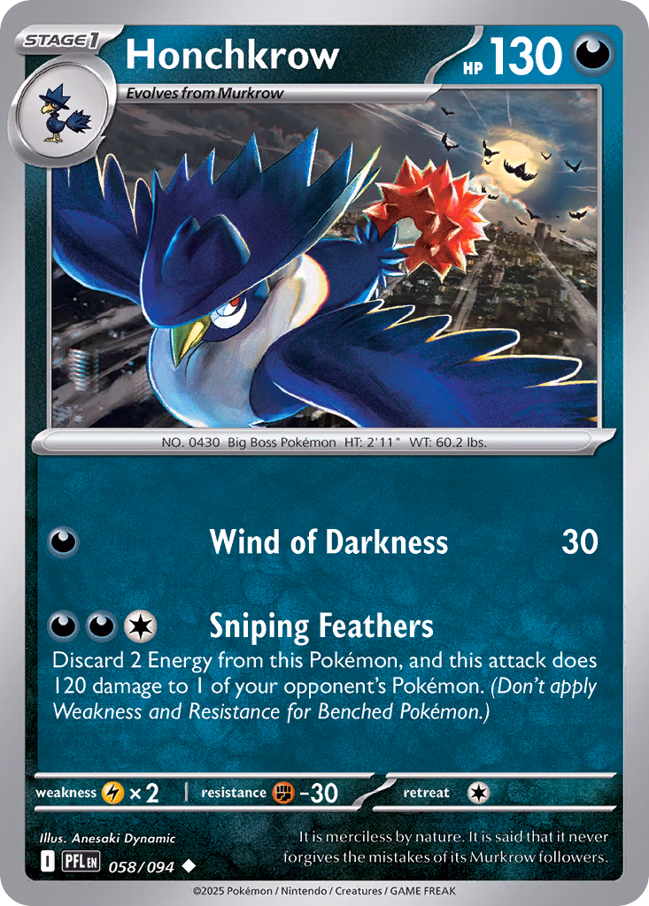 Honchkrow Pokemon card (058/094, Phantasmal Flames)