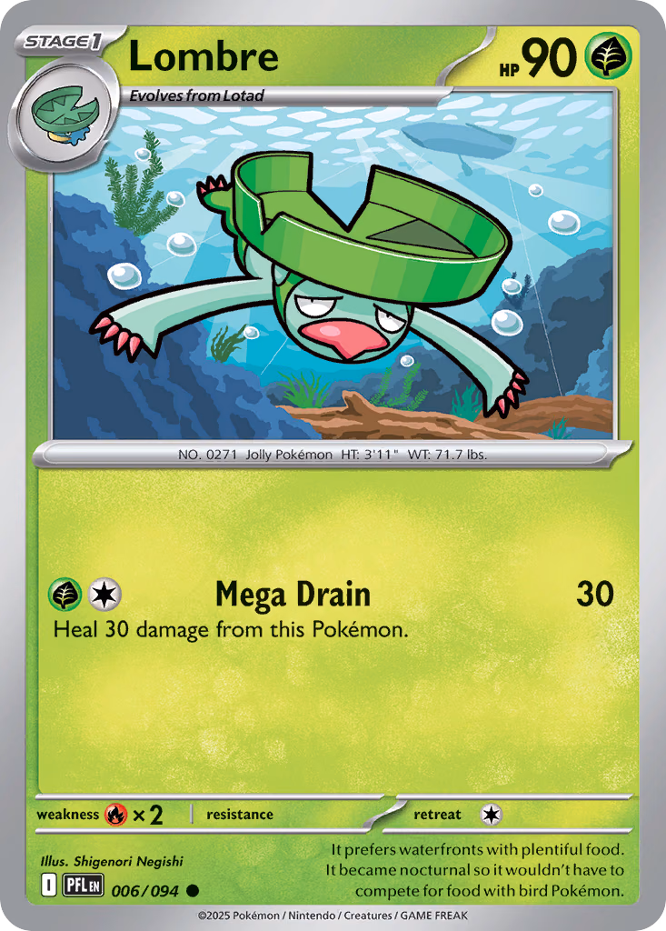 Lombre Pokemon card (006/094, Phantasmal Flames)