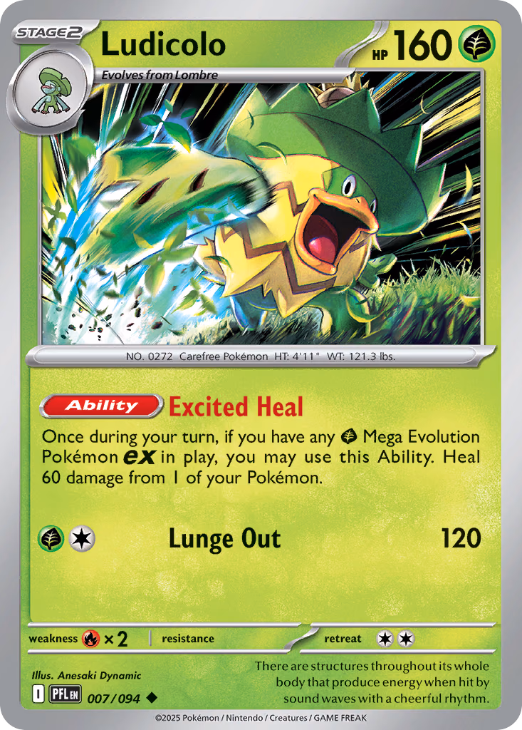 Ludicolo Pokemon card (007/094, Phantasmal Flames)
