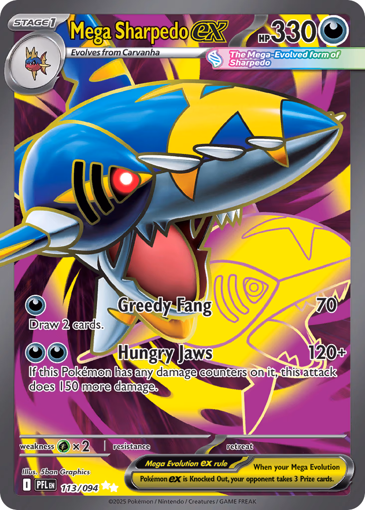 Mega Sharpedo ex Pokemon card (113/094, Phantasmal Flames)