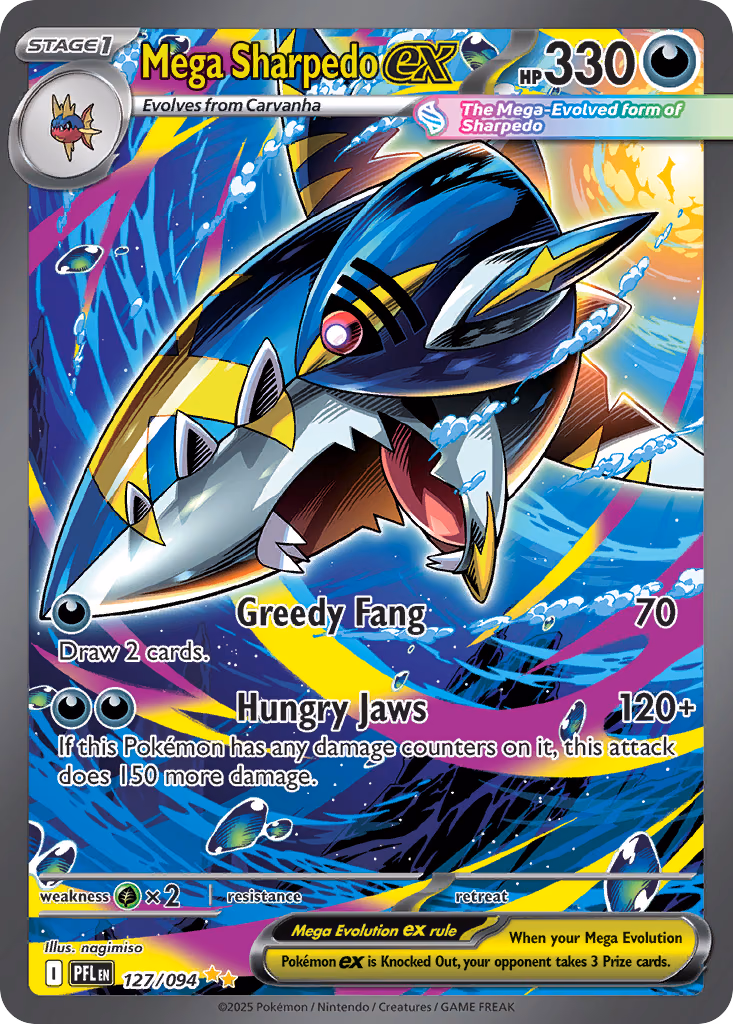 Mega Sharpedo ex Pokemon card (127/094, Phantasmal Flames)