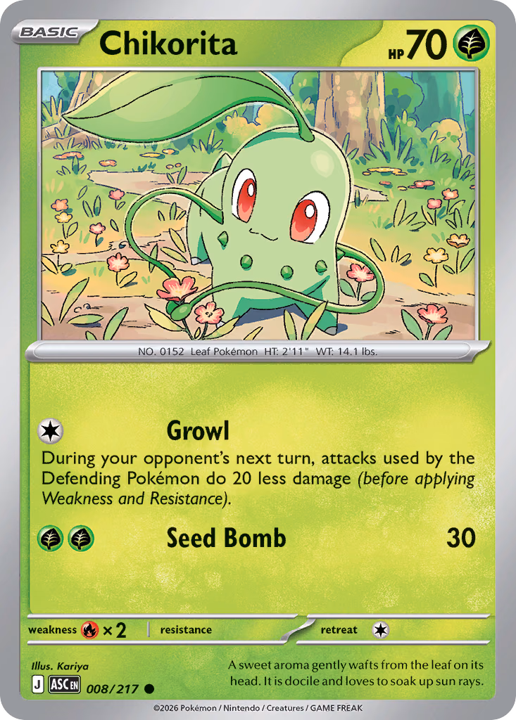 Chikorita Pokemon card (008/217, Ascended Heroes)