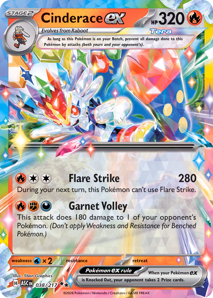 Cinderace ex Pokemon card (038/217, Ascended Heroes)