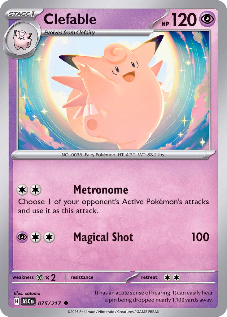 Clefable Pokemon card (075/217, Ascended Heroes)