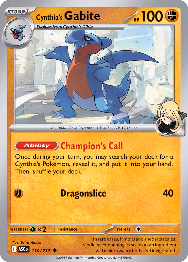 Cynthia's Gabite Pokemon card (110/217, Ascended Heroes)