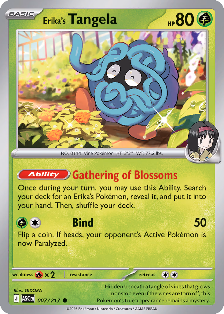 Erika's Tangela Pokemon card (007/217, Ascended Heroes)