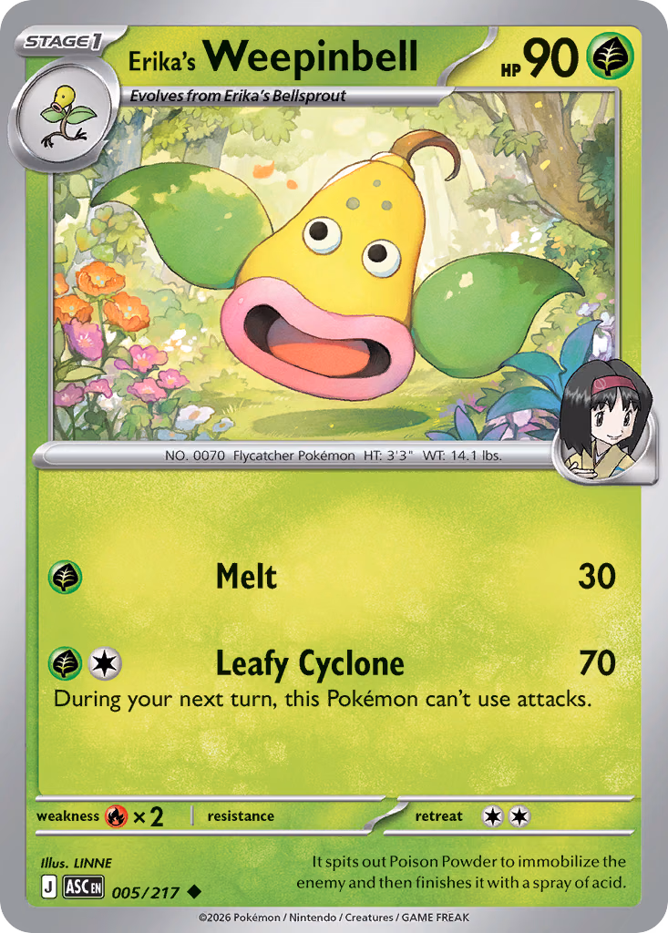 Erika's Weepinbell Pokemon card (005/217, Ascended Heroes)