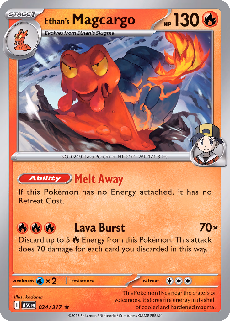 Ethan's Magcargo Pokemon card (024/217, Ascended Heroes)