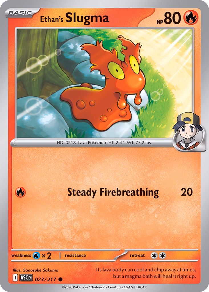 Ethan's Slugma Pokemon card (023/217, Ascended Heroes)