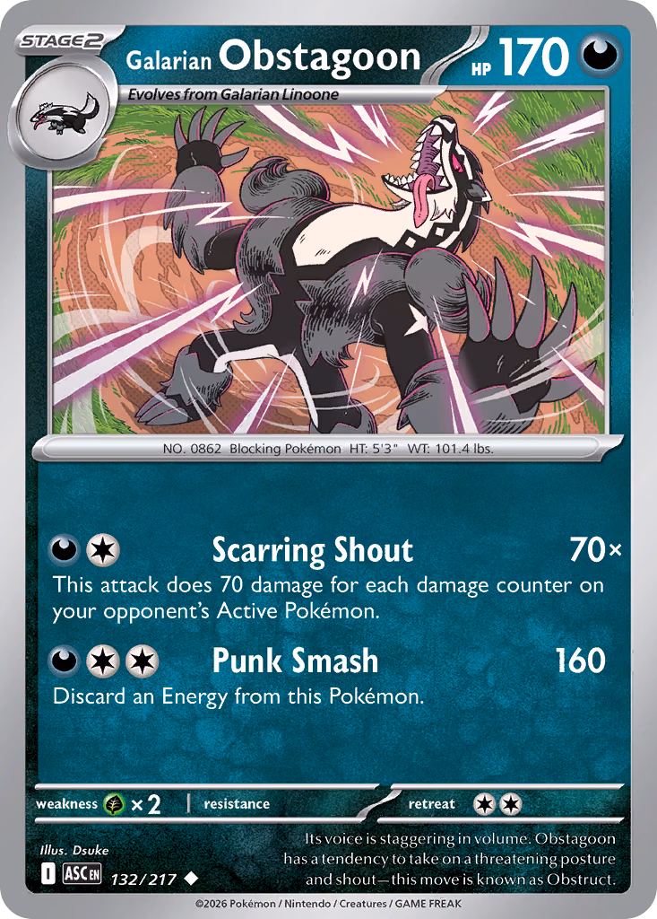 Galarian Obstagoon Pokemon card (132/217, Ascended Heroes)