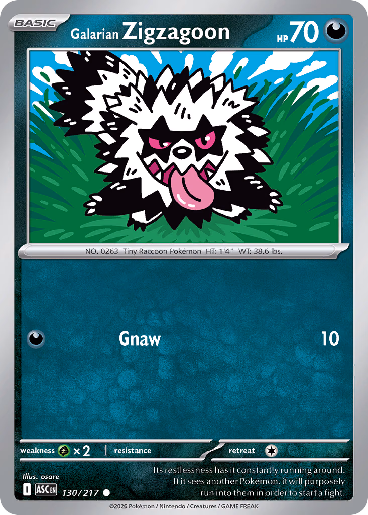 Galarian Zigzagoon Pokemon card (130/217, Ascended Heroes)