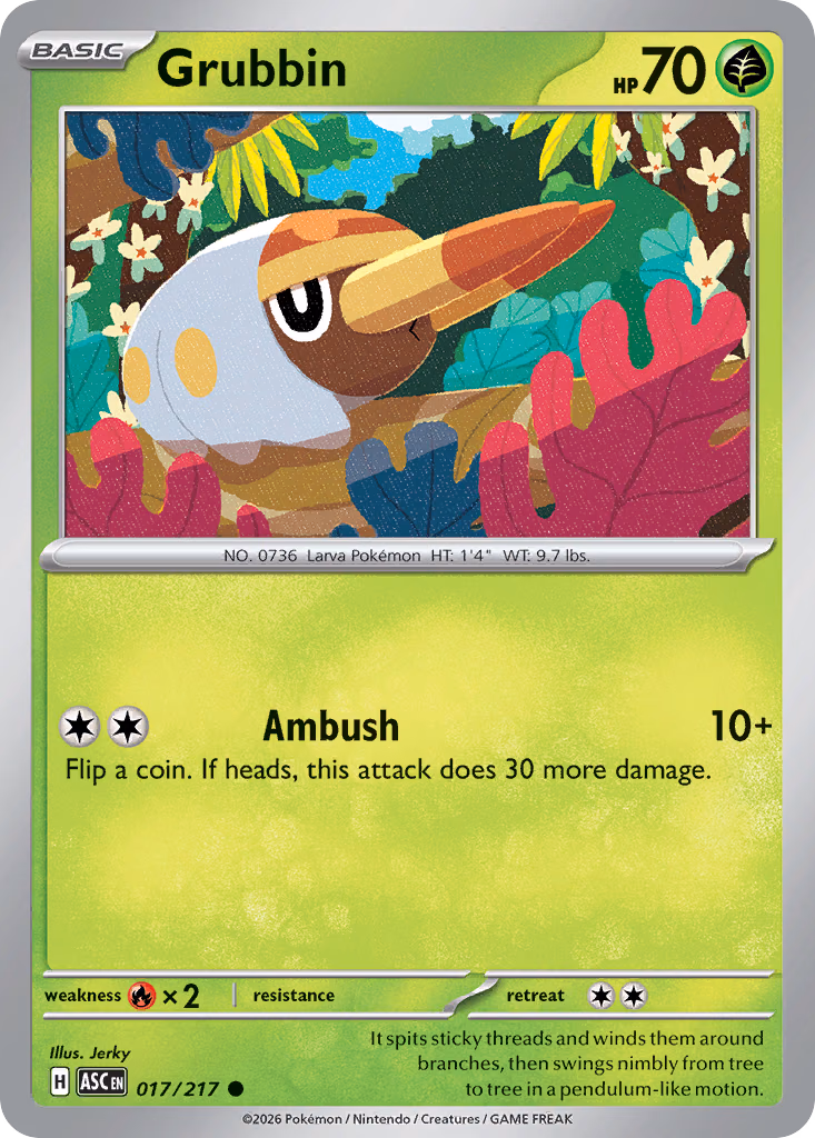 Grubbin Pokemon card (017/217, Ascended Heroes)