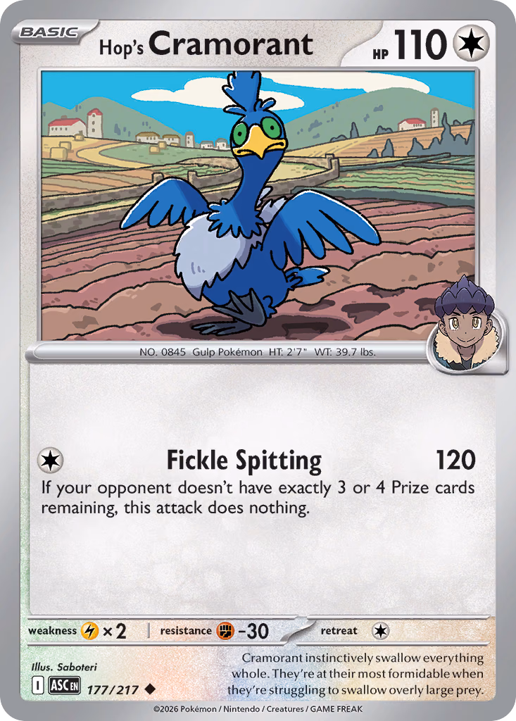 Hop's Cramorant Pokemon card (177/217, Ascended Heroes)