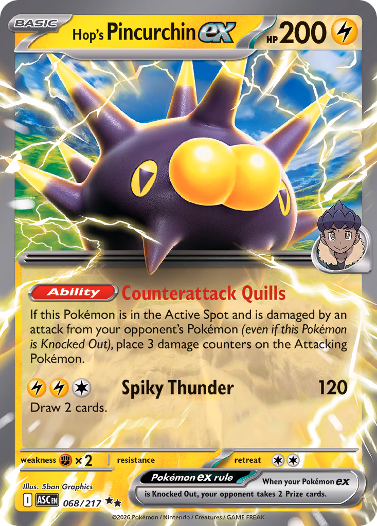 Hop's Pincurchin ex Pokemon card (068/217, Ascended Heroes)