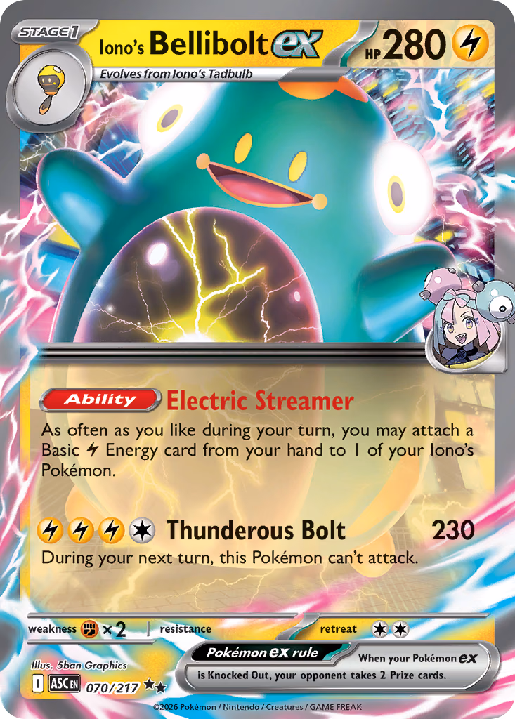 Iono's Bellibolt ex Pokemon card (070/217, Ascended Heroes)