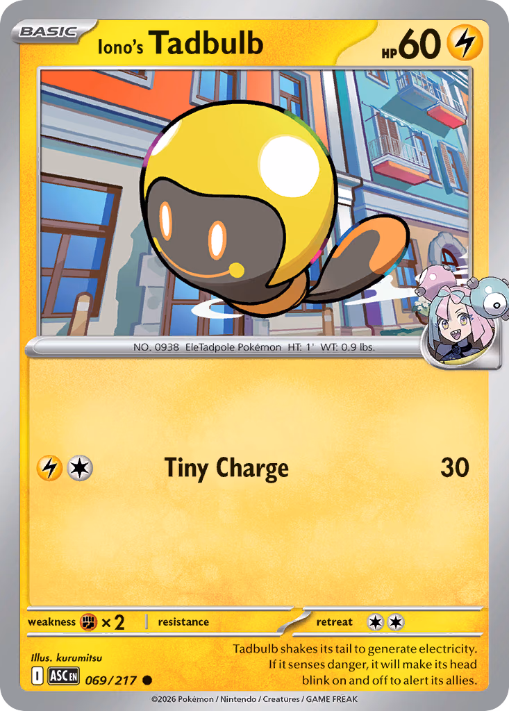 Iono's Tadbulb Pokemon card (069/217, Ascended Heroes)