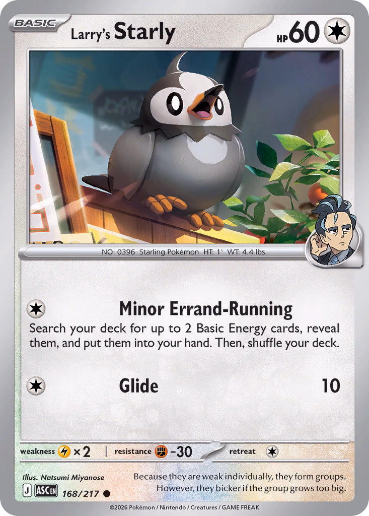 Larry's Starly Pokemon card (168/217, Ascended Heroes)