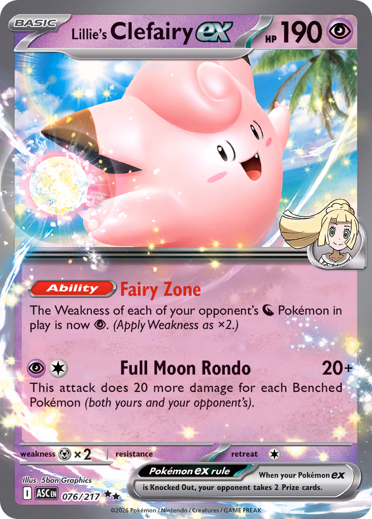 Lillie's Clefairy ex Pokemon card (076/217, Ascended Heroes)