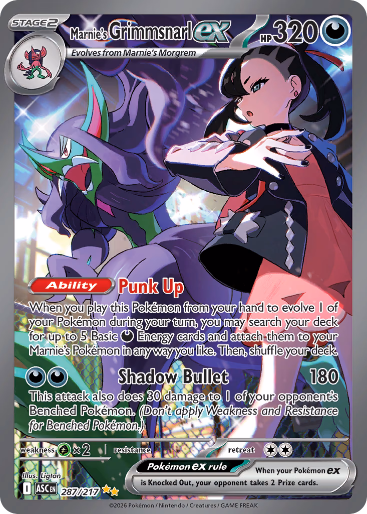 Marnie's Grimmsnarl ex Pokemon card (287/217, Ascended Heroes)