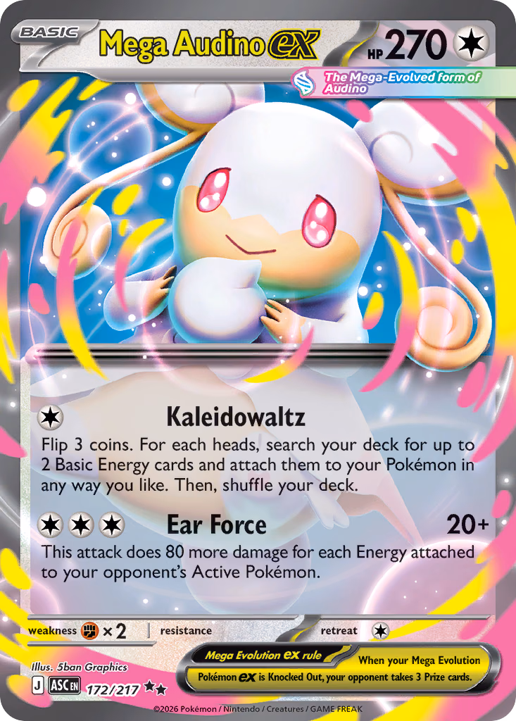 Mega Audino ex Pokemon card (172/217, Ascended Heroes)