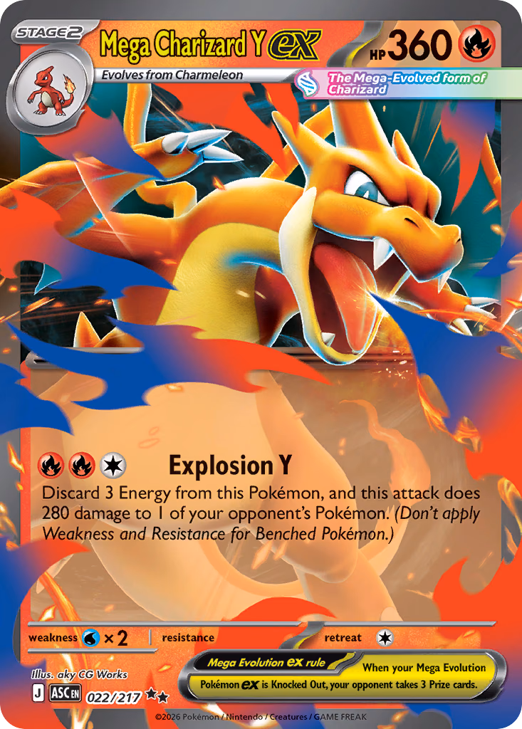 Mega Charizard Y ex Pokemon card (022/217, Ascended Heroes)