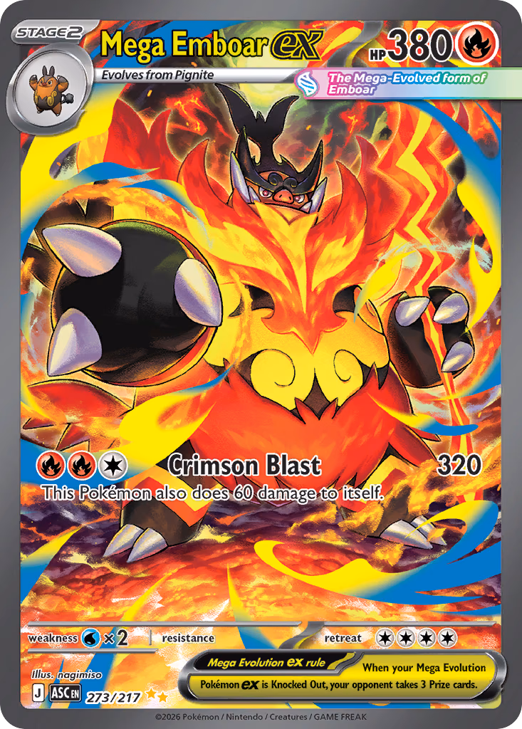 Mega Emboar ex Pokemon card (273/217, Ascended Heroes)