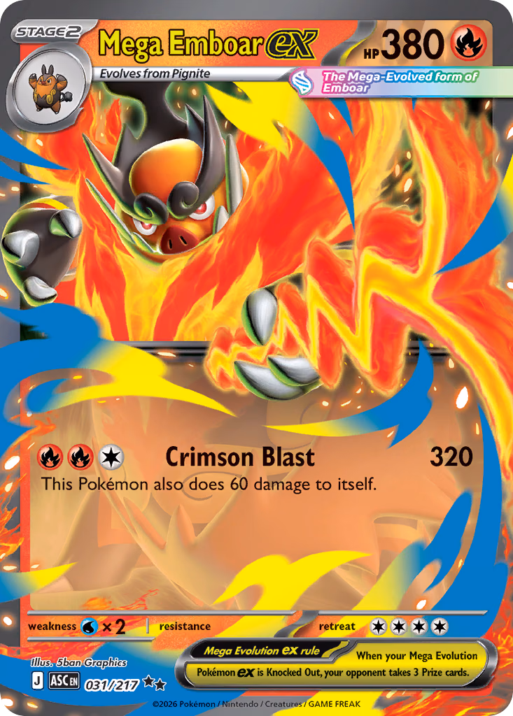 Mega Emboar ex Pokemon card (031/217, Ascended Heroes)