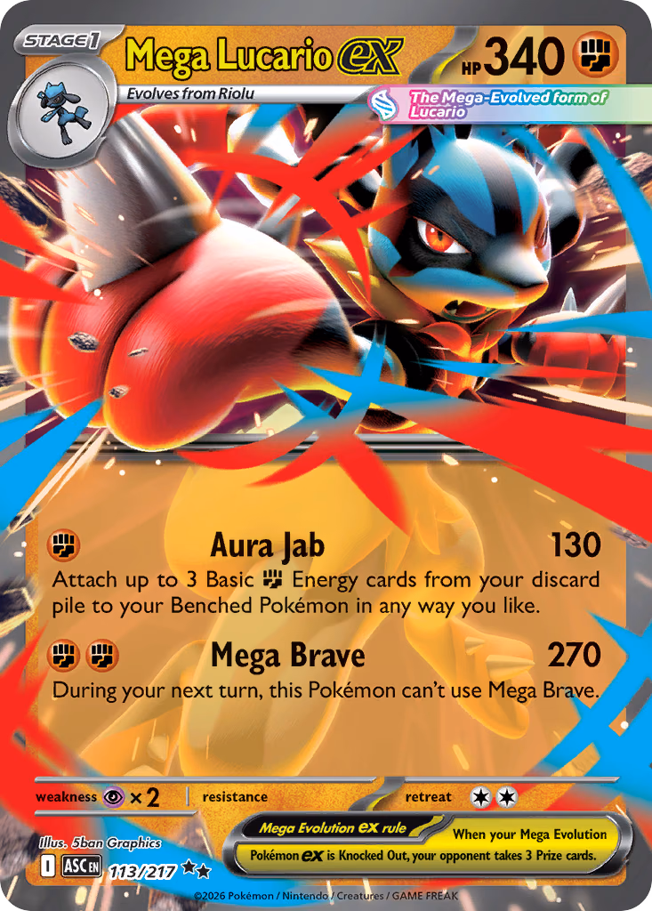 Mega Lucario ex Pokemon card (113/217, Ascended Heroes)