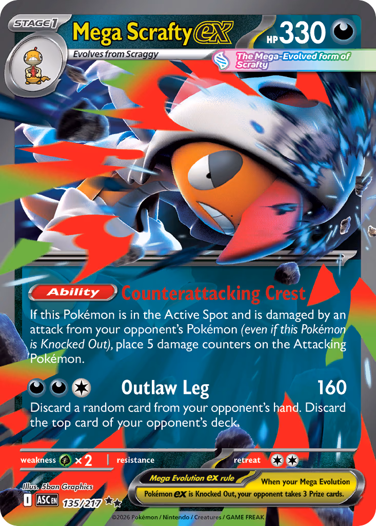 Mega Scrafty ex Pokemon card (135/217, Ascended Heroes)