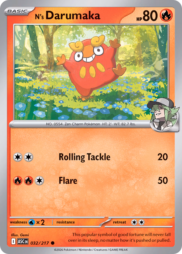 N's Darumaka Pokemon card (032/217, Ascended Heroes)