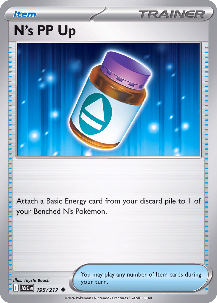 N's PP Up Pokemon card (195/217, Ascended Heroes)