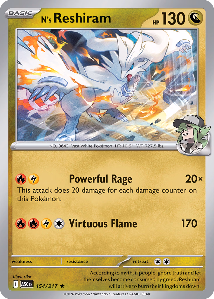 N's Reshiram Pokemon card (154/217, Ascended Heroes)