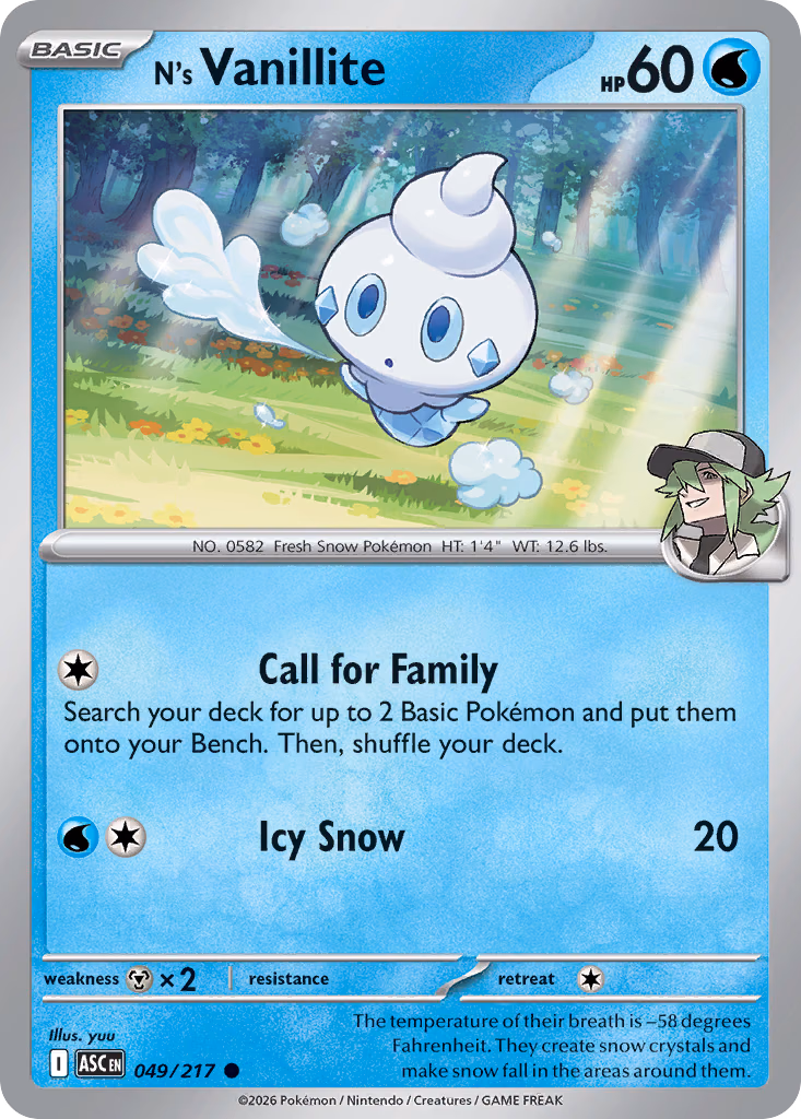 N's Vanillite Pokemon card (049/217, Ascended Heroes)
