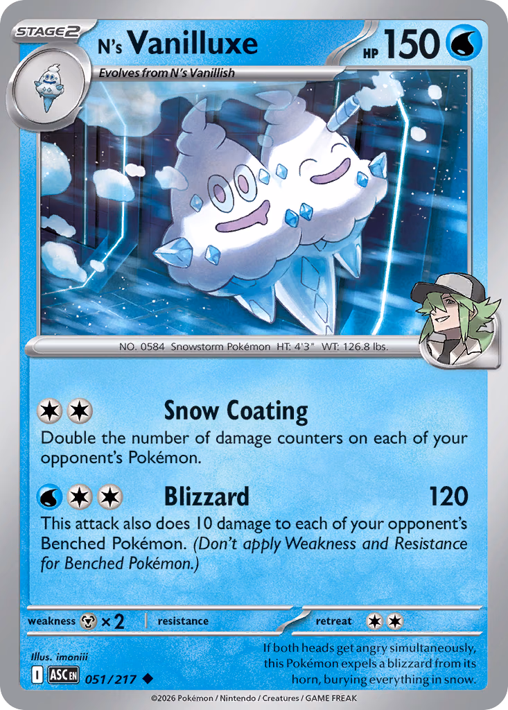 N's Vanilluxe Pokemon card (051/217, Ascended Heroes)