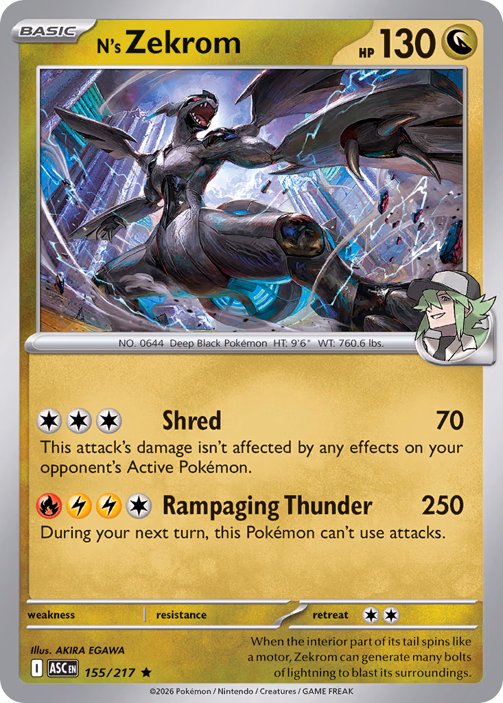 N's Zekrom Pokemon card (155/217, Ascended Heroes)