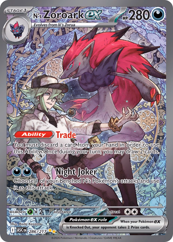 N's Zoroark ex Pokemon card (286/217, Ascended Heroes)