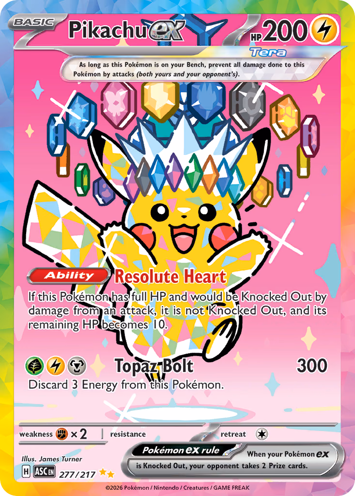 Pikachu ex Pokemon card (277/217, Ascended Heroes)