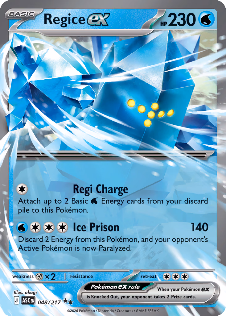 Regice ex Pokemon card (048/217, Ascended Heroes)