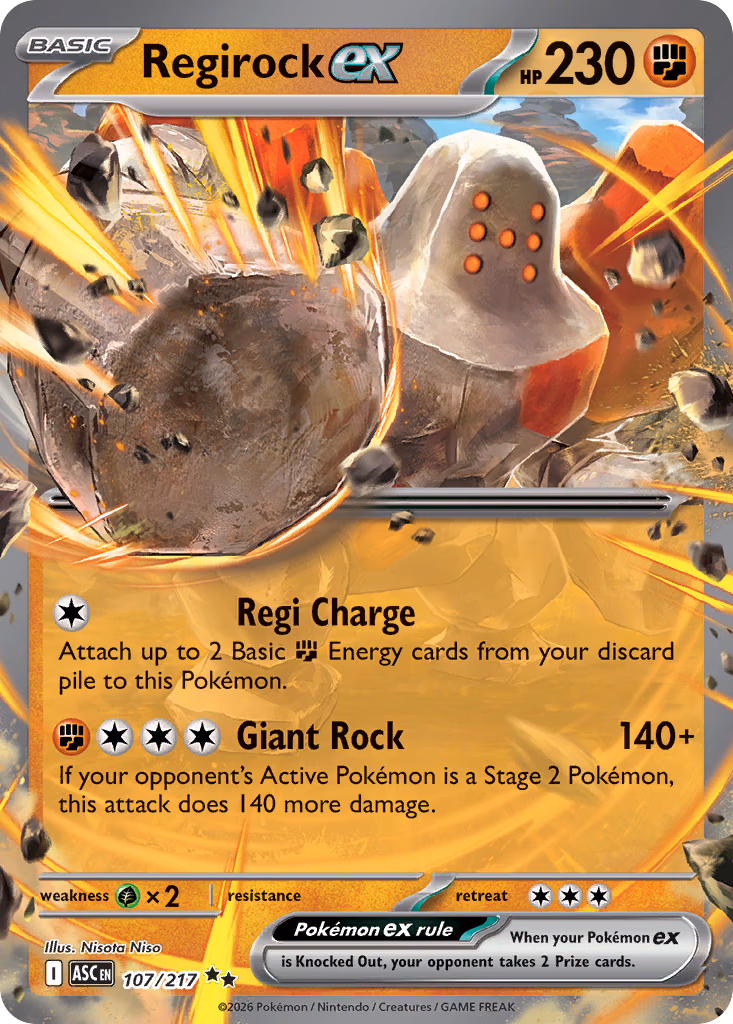 Regirock ex Pokemon card (107/217, Ascended Heroes)