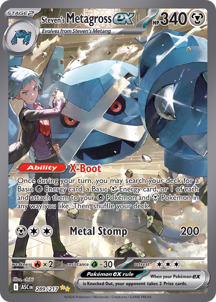 Steven's Metagross ex Pokemon card (289/217, Ascended Heroes)
