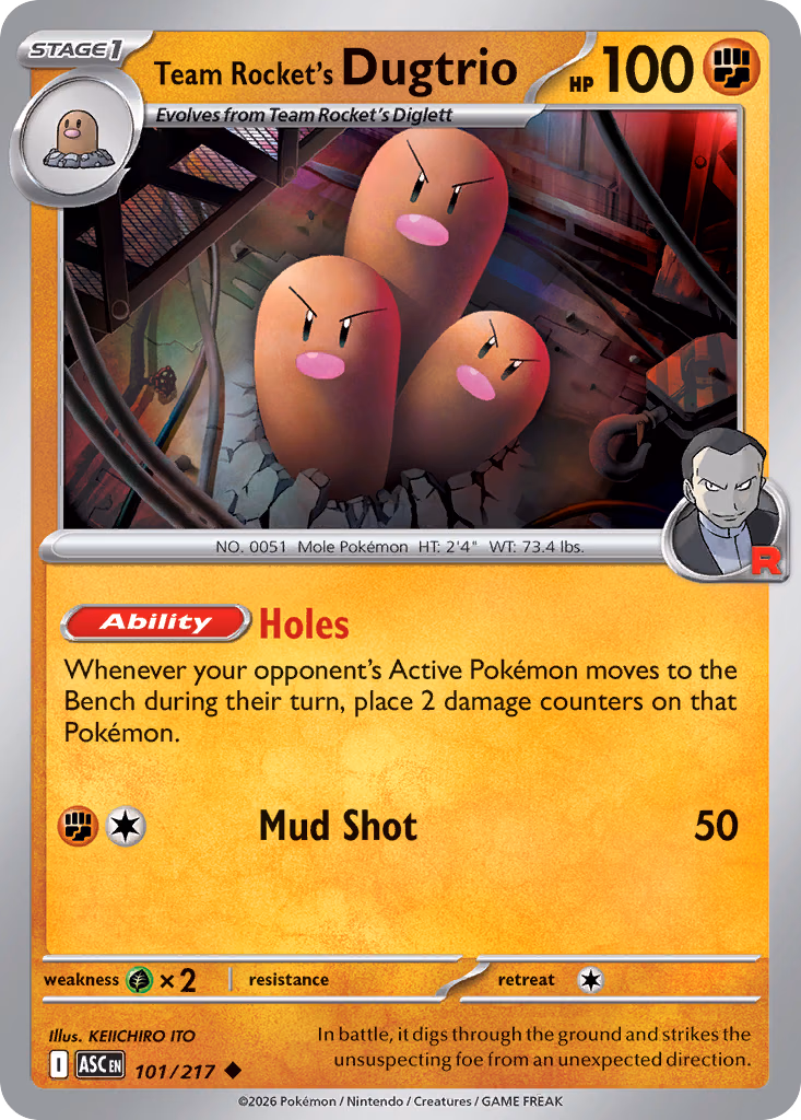 Team Rocket's Dugtrio Pokemon card (101/217, Ascended Heroes)