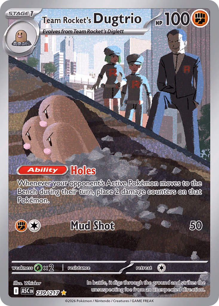 Team Rocket's Dugtrio Pokemon card (239/217, Ascended Heroes)