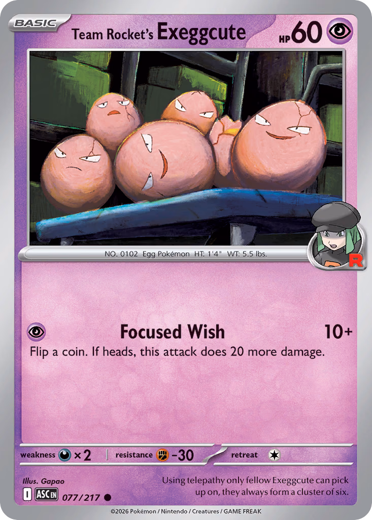 Team Rocket's Exeggcute Pokemon card (077/217, Ascended Heroes)