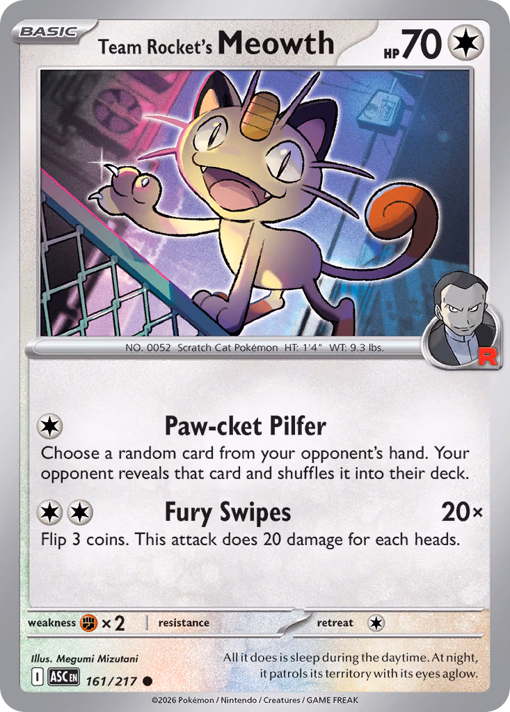 Team Rocket's Meowth Pokemon card (161/217, Ascended Heroes)