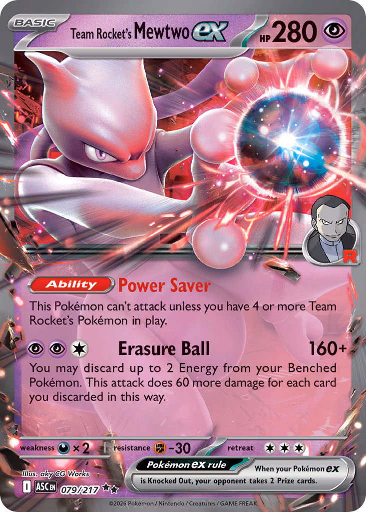 Team Rocket's Mewtwo ex Pokemon card (079/217, Ascended Heroes)