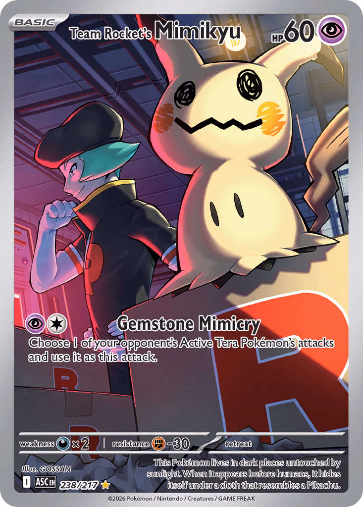 Team Rocket's Mimikyu Pokemon card (238/217, Ascended Heroes)