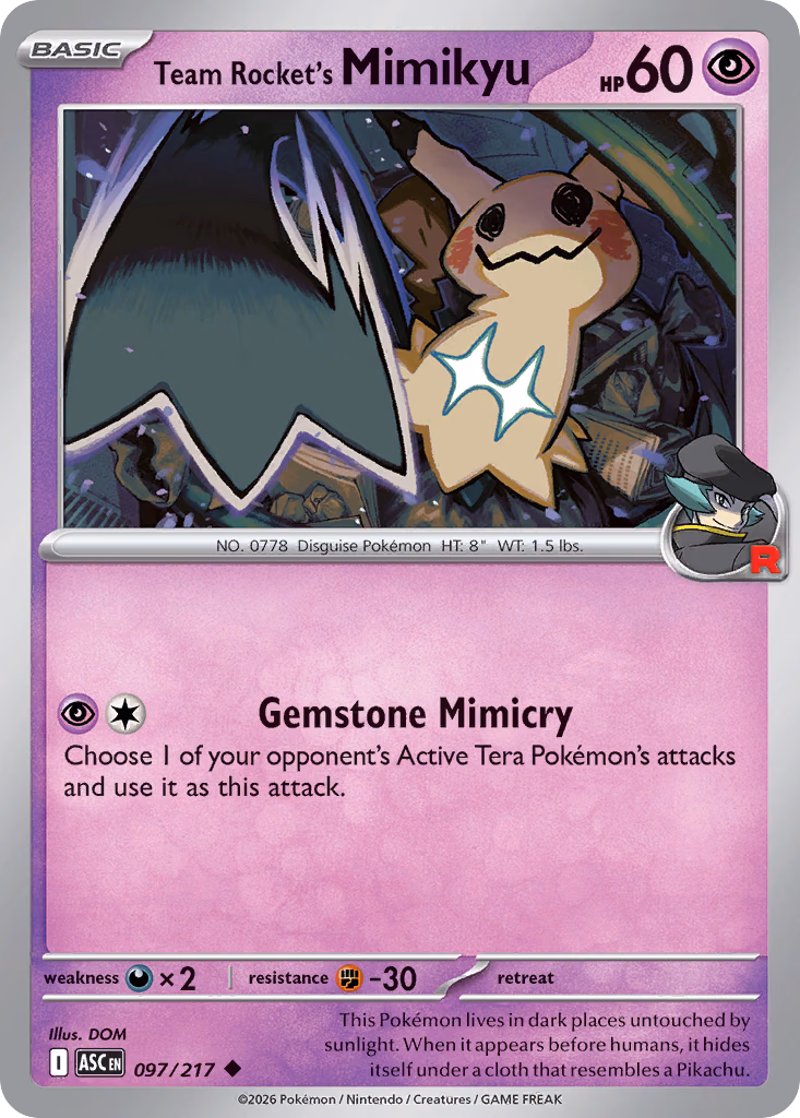 Team Rocket's Mimikyu Pokemon card (097/217, Ascended Heroes)