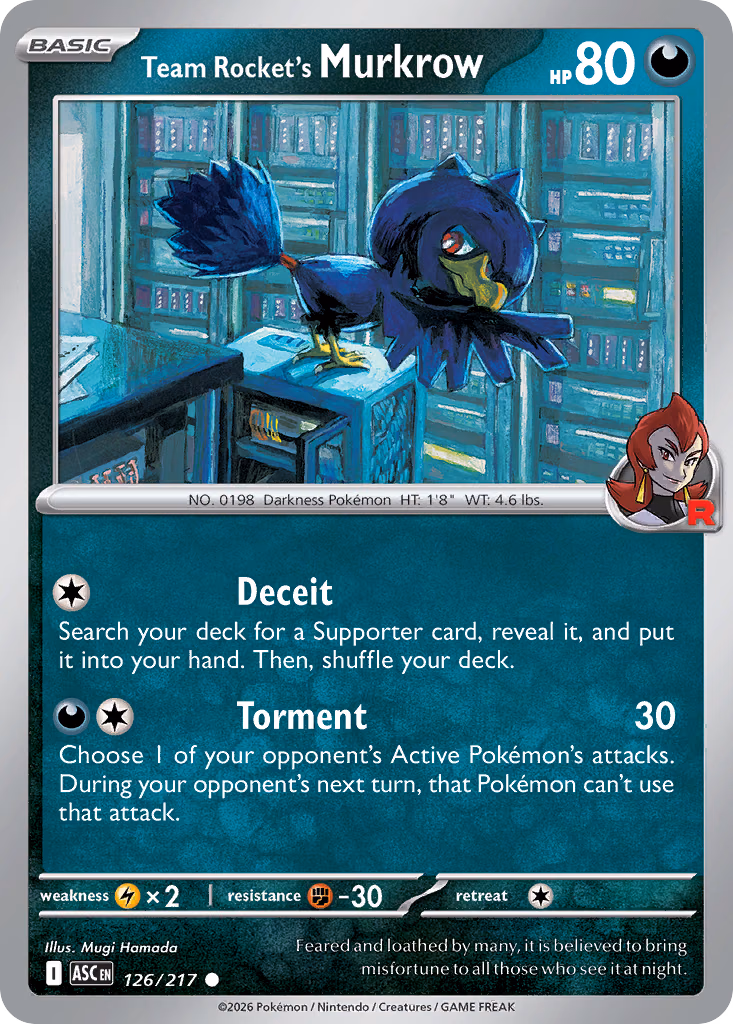 Team Rocket's Murkrow Pokemon card (126/217, Ascended Heroes)